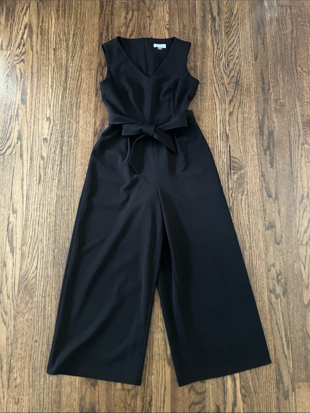 Calvin Klein Black Sleeveless V-Neck Wide-Leg Jumpsuit with Waist Tie